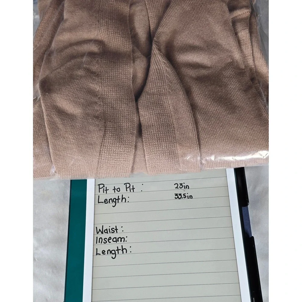 Yesfashion Open Front Cardigan Women Large Tan Beige New Longline Ribbed Pocket‎